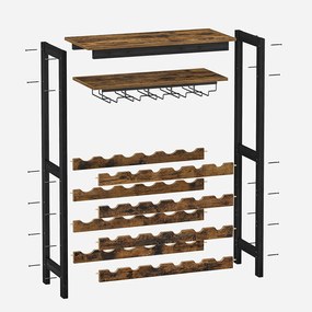 Garrafeira de design industrial com suportes para copos 66 x 30 x 100 cm Castanho Vintage -preto