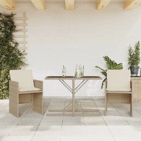 vidaXL 3 pcs conjunto bistrô com almofadões vime PE bege