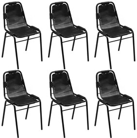 Cadeiras de jantar 6 pcs couro genuíno preto