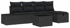 Conjunto de Sofá de Jardim de 6 Peças Com Almofadas Preto Rattan Polié