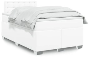 Cama boxspring com colchão 120x190 cm couro artificial branco