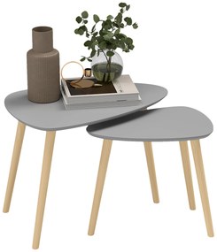 HOMCOM Conjunto de 2 Mesas Auxiliares com Pés de Madeira Mesas de Café 59,5x39,5x45cm e 44,5x28,5x40 cm Cinza | Aosom Portugal