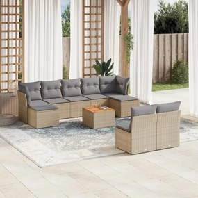 vidaXL 10 pcs conjunto de sofás p/ jardim com almofadões vime PE bege
