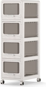 Carrinho de Arrumação com 4 Gavetas, 42 x 28 x 91,5 cm, Rodas com Travão, Branco