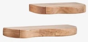 Conjunto De 2 Prateleiras De Parede Com Arrumação Em Madeira De Acácia Nireimi ↔︎ 60 Cm - ↔︎ 90 Cm - Sklum