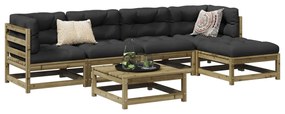 6 pcs conjunto sofás de jardim c/ almofadões pinho impregnado
