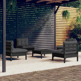 5 pcs conj. lounge de jardim com almofadões antracite pinho