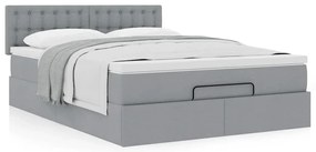 Estrutura cama otomana colchão 140x200cm tecido cinzento claro