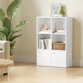 Estante aberta com 3 níveis e 2 compartimentos com portas, 29 × 65,8 × 97,8 cm, branca