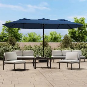 Guarda-sol de jardim com cabeça dupla 449x245 cm azul-ciano