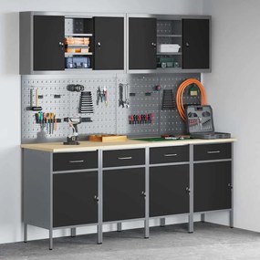 Conjunto de Armário e Painel de Ferramentas com 10 Peças vidaXL Preto em MDF e Metal