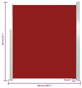 Toldo lateral retrátil 160 x 500 cm vermelho