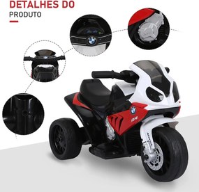 Mota Elétrica BMW para Crianças entre 18-36 Meses 6V com Faróis Música e Velocidade Máx. de 2,5 km/h 66x37x44 cm Vermelho