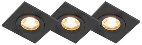 Conjunto de 3 focos encastrados para casa de banho preto quadrado IP44 - Xena Moderno