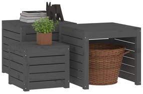3 pcs conjunto de caixas de jardim pinho maciço cinzento
