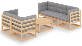 6 pcs conjunto lounge de jardim com almofadões pinho maciço