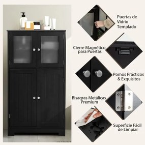 Armário arrrumação 58 x 30 x 109 cm, com prateleiras ajustáveis, 4 portas e vidro temperado, estilo moderno, preto