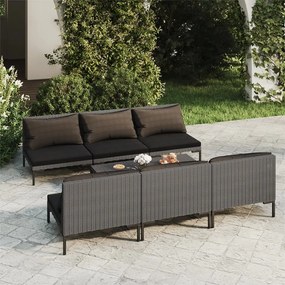 vidaXL 7 pcs conj. lounge jardim c/ almofadões vime PE cinza-escuro