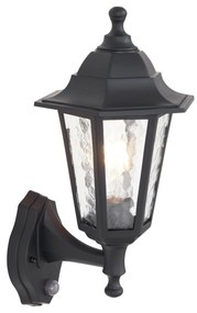 Candeeiro de Parede Exterior Preto com Sensor de Movimento IP44 - New Haven Hammered Clássico / Antigo