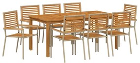 Conjunto de Jantar de Jardim 9 pcs Bege 180 x 90 x 75 cm