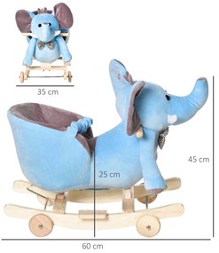 HOMCOM Cavalo Baloiço com Rodas e Forma de Elefante Cavalo Baloiço par