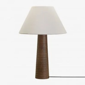 Candeeiro De Mesa Em Madeira De Manga Malva ↑40 Cm & Branco Ø40 Cm Menorca - Sklum