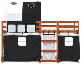 Beliche com cortinas 90x190 cm pinho maciço branco e preto