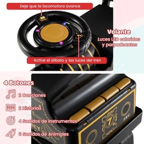 Comboio elétrico para crianças com vagão Bateria 6V Apito Música Luzes LED para 18+ meses Vermelho+Preto