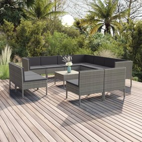 vidaXL 12 pcs conjunto lounge de jardim c/ almofadões vime PE cinzento