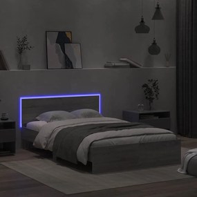 Estrutura cama c/ cabeceira/luzes LED 140x200cm cinzento sonoma