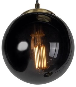 Candeeiro de suspensão Art Deco dourado com vidro preto 3 luzes - Pallon