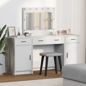vidaXL Conjunto de Mesa de Maquilhagem de 3 Peças com LED, Madeira Branca