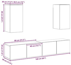 Conjunto de móvel de TV 4 pcs carvalho artisiano Médio
