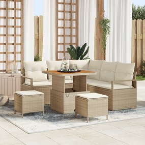 Conjunto de Sofá de Jardim vidaXL 8 Peças com Almofadas Bege Rattan Sintético Acácia