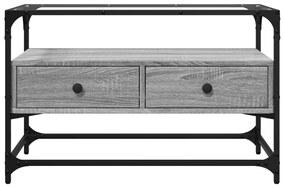 Móvel de TV c/ tampo de vidro derivados madeira cinzento sonoma