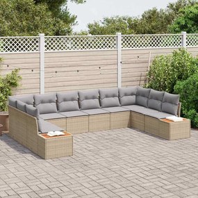Conjunto de Sofás de Jardim de 10 Peças com Almofadas Bege Rattan Acác