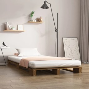 vidaXL Cama de paletes solteiro 90x190 cm pinho maciço castanho mel