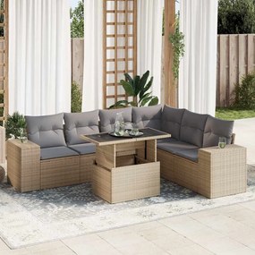 7 pcs conjunto de sofás p/ jardim com almofadões vime PE bege