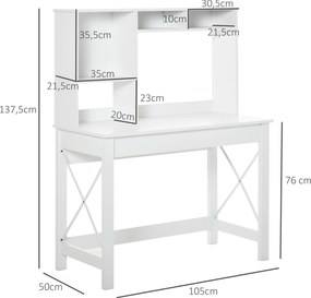 Secretária com arrumação 105 x 50 x 137,5 cm, moderna em madeira com prateleiras e tampo amplo, ideal para espaços reduzidos, casa, quarto, branca