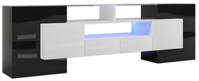 Móvel para TV com painel baixo, iluminação LED, móveis de sala de estar,200x30x60,7cm, Preto