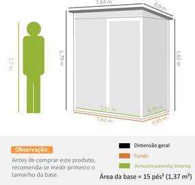Abrigo de Jardim Exterior 1,37 m² 163x90x179 cm com Porta com Fechadura e Grelhas de Ventilação Verde