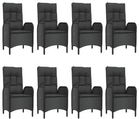 9 pcs conjunto de jantar p/ jardim c/ almofadões vime PE preto