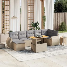 8 pcs conjunto de sofás p/ jardim com almofadões vime PE bege