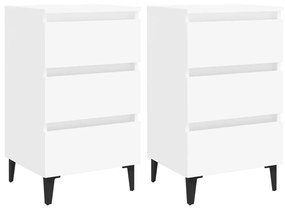 vidaXL Mesas de cabeceira c/ pernas de metal 2 pcs 40x35x69 cm branco
