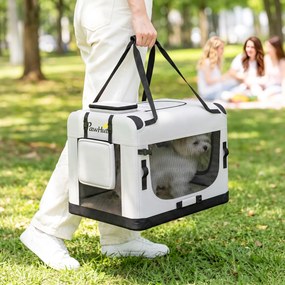 Transportadora Macia para Cães de Pequeno Porte Dobrável com Tigela em Tecido Oxford Cinza Claro