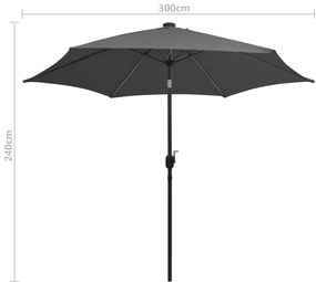 Guarda-sol jardim c/ luzes LED/poste alumínio 300 cm antracite