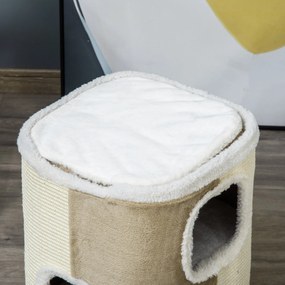 PawHut Arranhador em Forma de Cilindro para Gatos de 2 Níveis com Cave