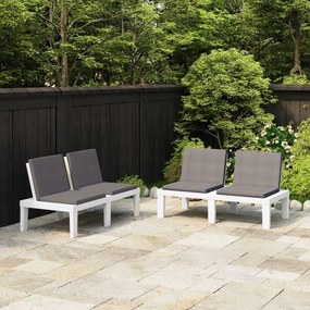 vidaXL Bancos de jardim com almofadões 2 pcs plástico branco