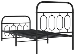 Estrutura de cama com cabeceira e pés 90x190 cm metal preto