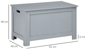 Baú de Armazenamento de Madeira Baú de Arrumação com Dobradiça de Segurança Carga Máxima 20 kg 81x40x46 cm Cinza